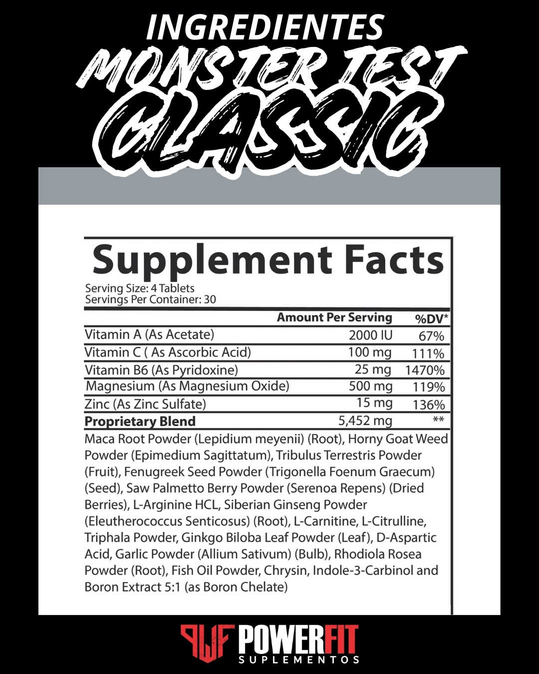 ⚪𝑴𝑶𝑵𝑺𝑻𝑬𝑹 𝑻𝑬𝑺𝑻 𝑪𝑳𝑨𝑺𝑰𝑪𝑶 Ganancia Muscular, Potenciador de Lívido - PowerFit Suplementos