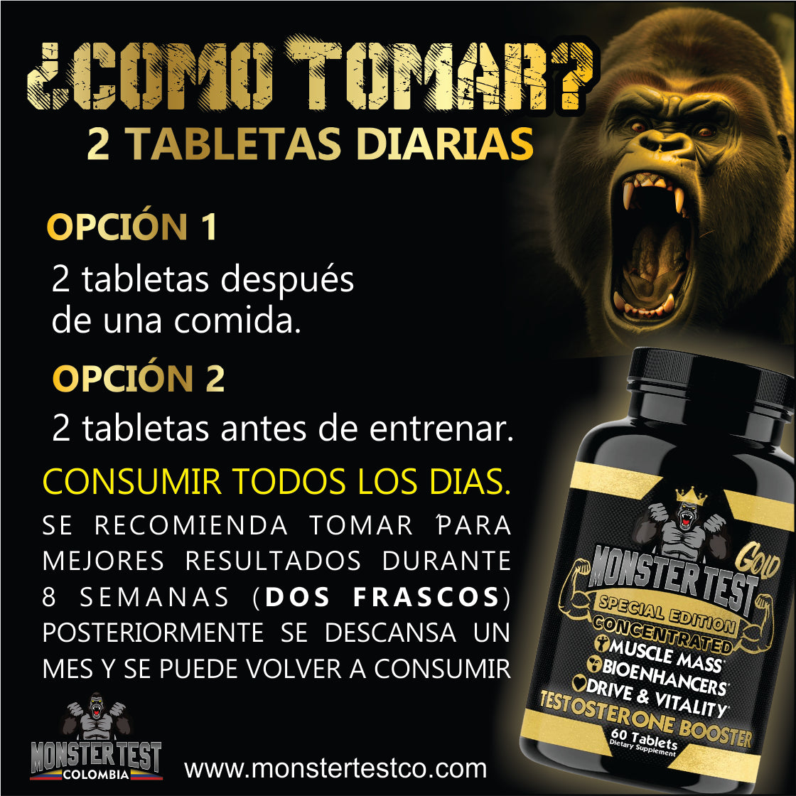 MONSTER GOLD Ganancia Muscular, Perdida de Grasa y Multivitamínico