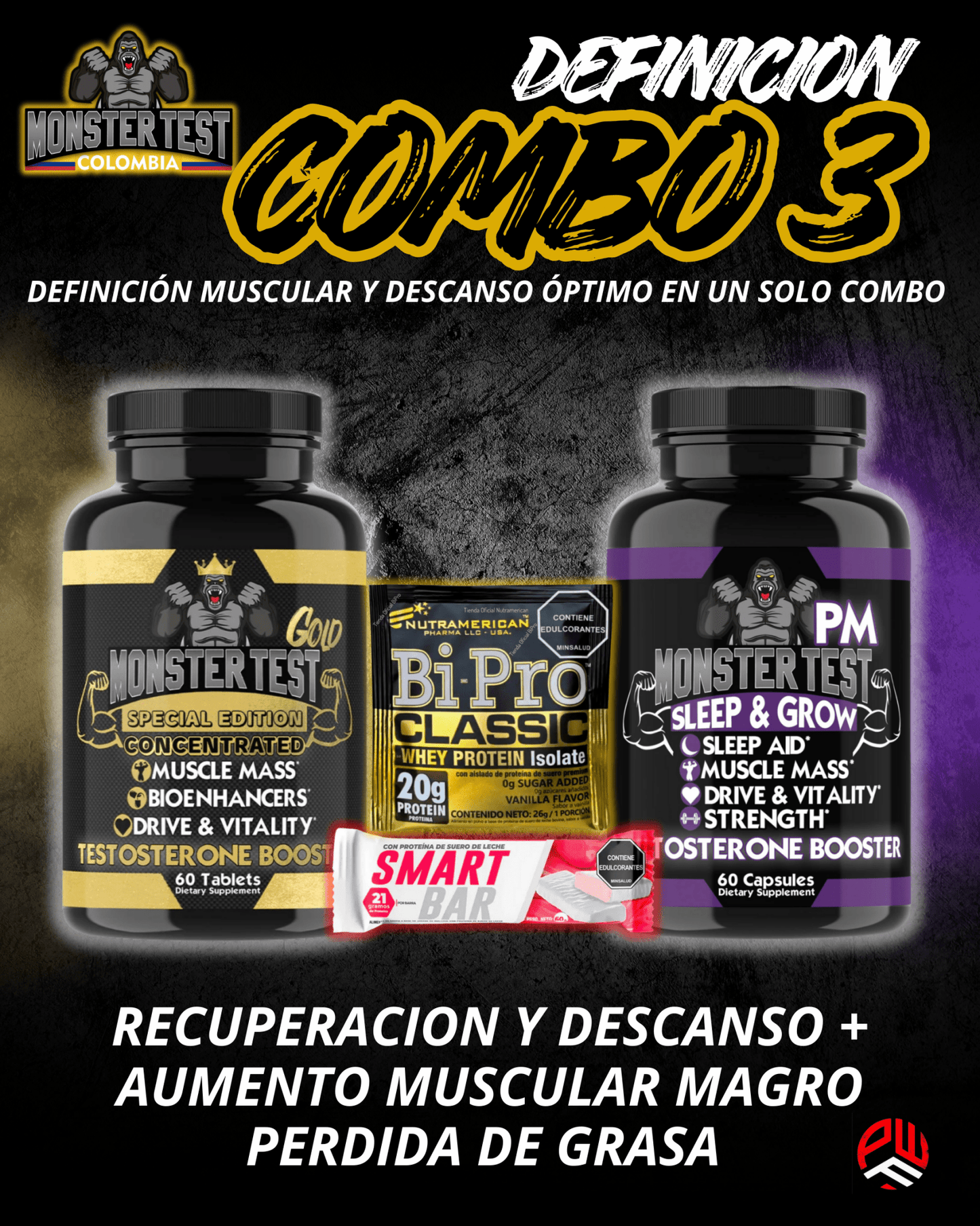 COMBO 3🟣🟡 (Músculo magro y energía, noche reparadora) - PowerFit Suplementos