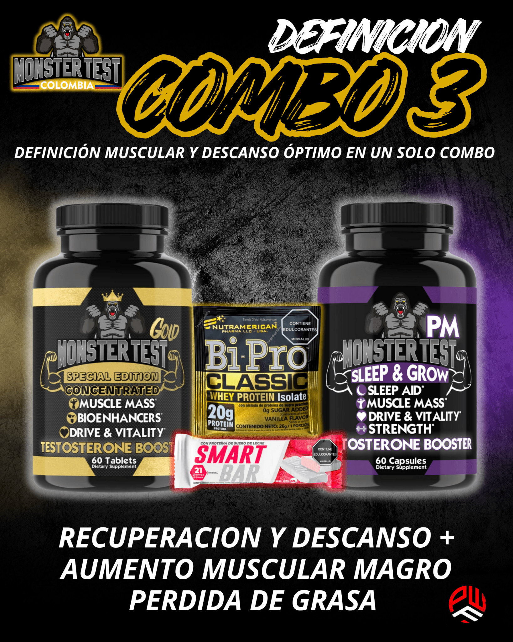 COMBO 3🟣🟡 (Músculo magro y energía, noche reparadora) - PowerFit Suplementos