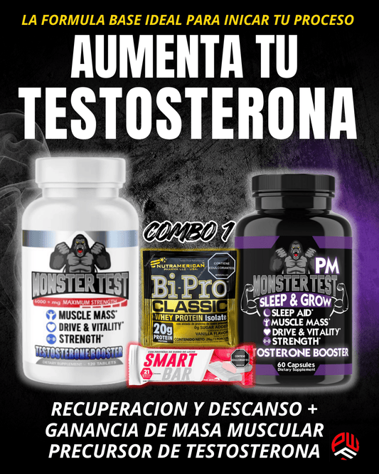 𝘾𝙊𝙈𝘽𝙊 𝟭⚪️🟣 Monster Clásico + Monster Pm + Barra de Proteina🍫+ Sobre Bipro - PowerFit Suplementos